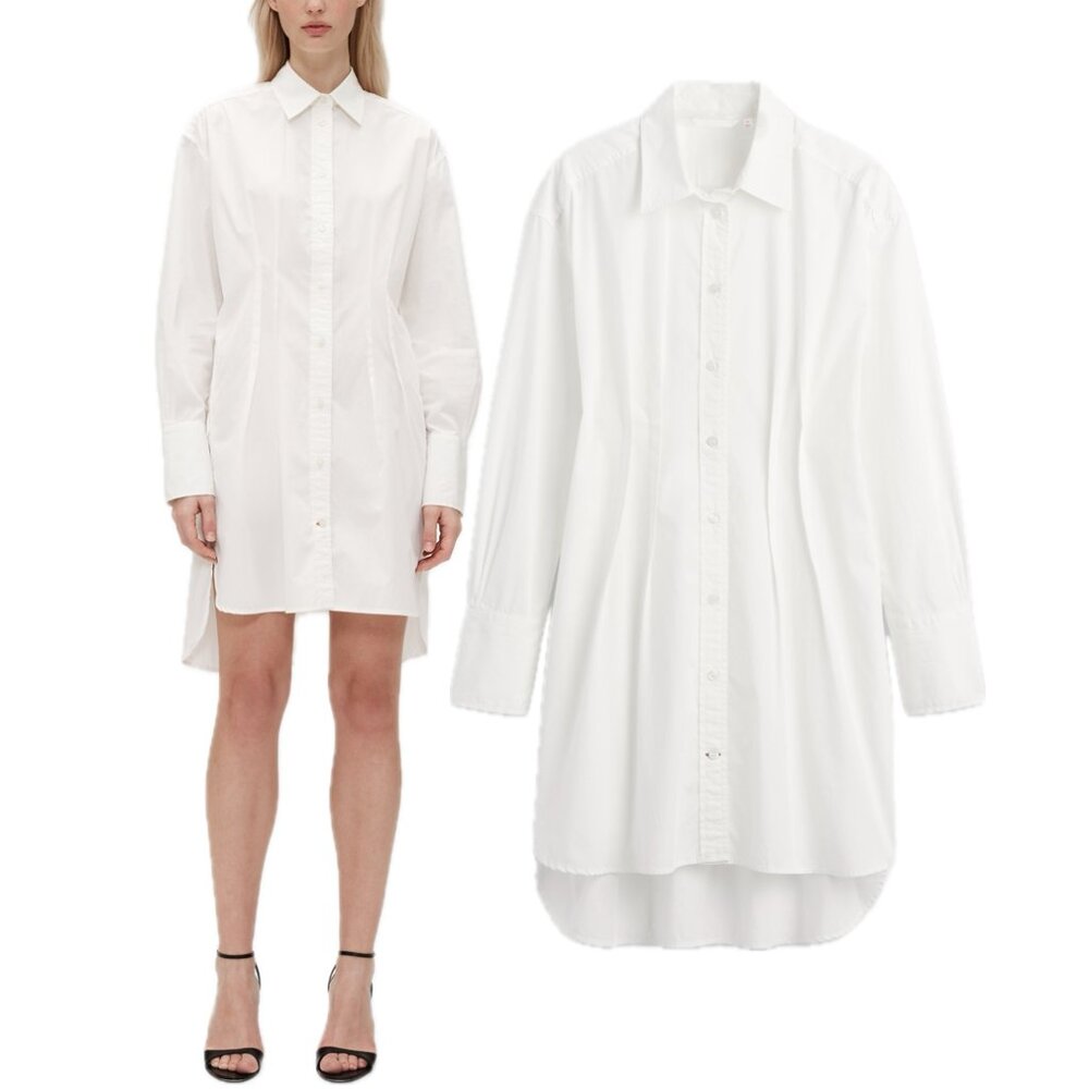 GAPStudio Organic Cotton-Poplin Long-Sleeve A-line  Shirt Dress (Off White)
